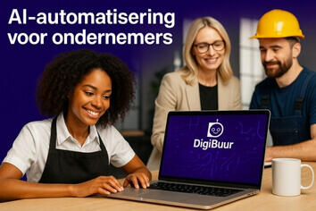 Groepje tevreden ondernemers over de samenwerking met DigiBuur Automatiseringen Lachende ondernemers prijzen samenwerking met DigiBuur's AI Automatisering aan